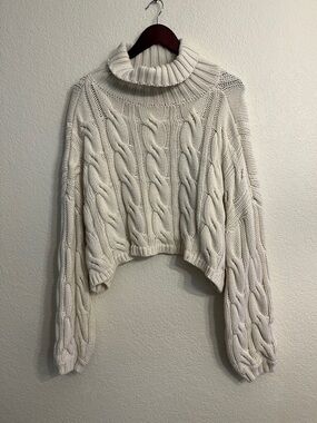 Wish Cream Cable Knit Cropped Turtleneck Sweater